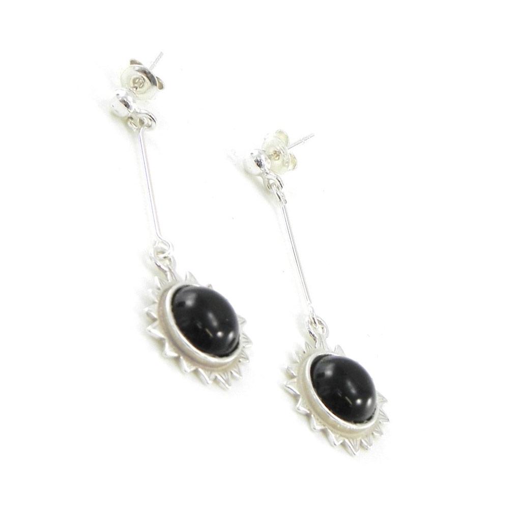 Les Trésors De Lily [I8891] - Silver Earrings 'Jeet Black Goddess' Sun