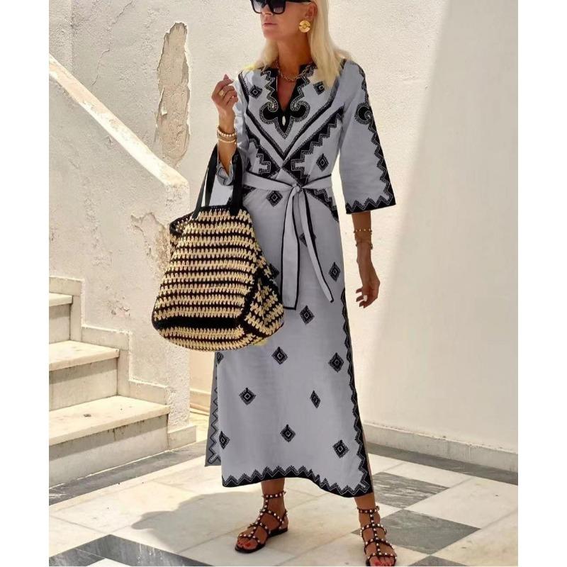 YYFS Женская мода лето весна рукава 1/2 V-образный вырез средняя талия повседневные платья