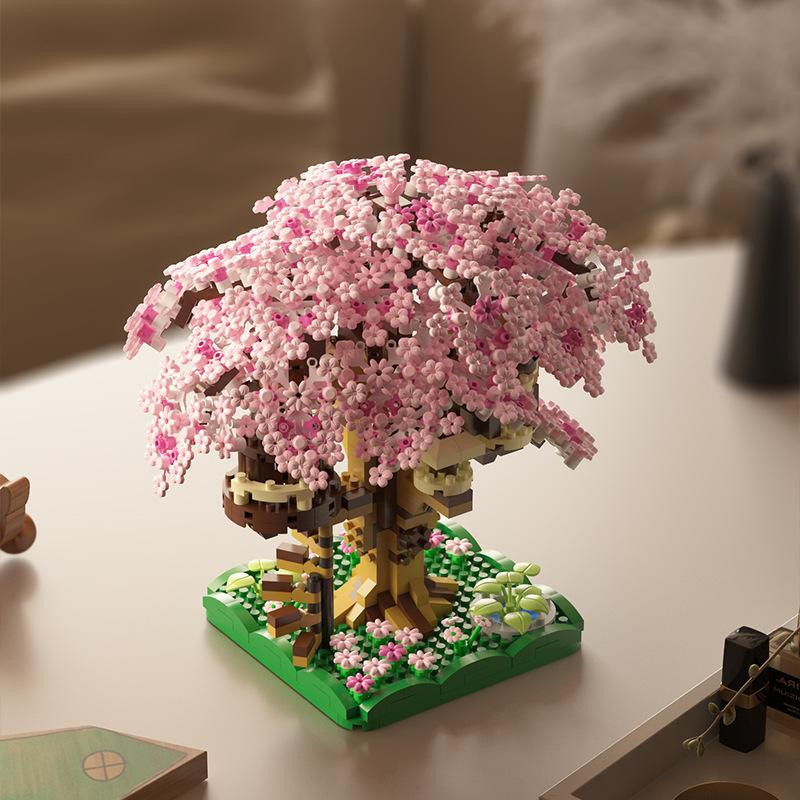 Pink Cherry Tree House Building Micro-particle Building Block Classic Model Kids Boys Girl Series Difficult Assembly Toys