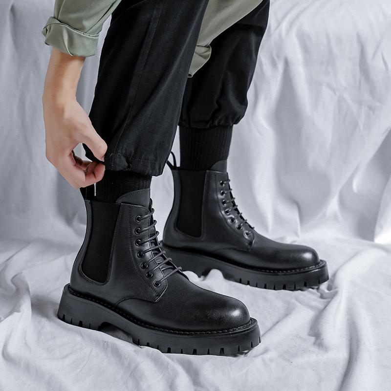 Мужские деловые ботинки на толстой подошве. Модные классические универсальные стили. Обувь для отдыха и моды. Обувь для вечеринок и отдыха для взрослых, офиса и улицы. Мотоциклетная обувь.