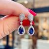 Huitan Fashion Luxury Blue/White Pear CZ Drop Серьги Новые Помолвочные Свадебные Аксессуары Для Женщин Необычный Подарок На Годовщину