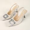 Pointed-toe Square Buckle Rhinestone Shoes Empty Single Shoes Women's Toe Cap Thin Heels, Fashion Sandals