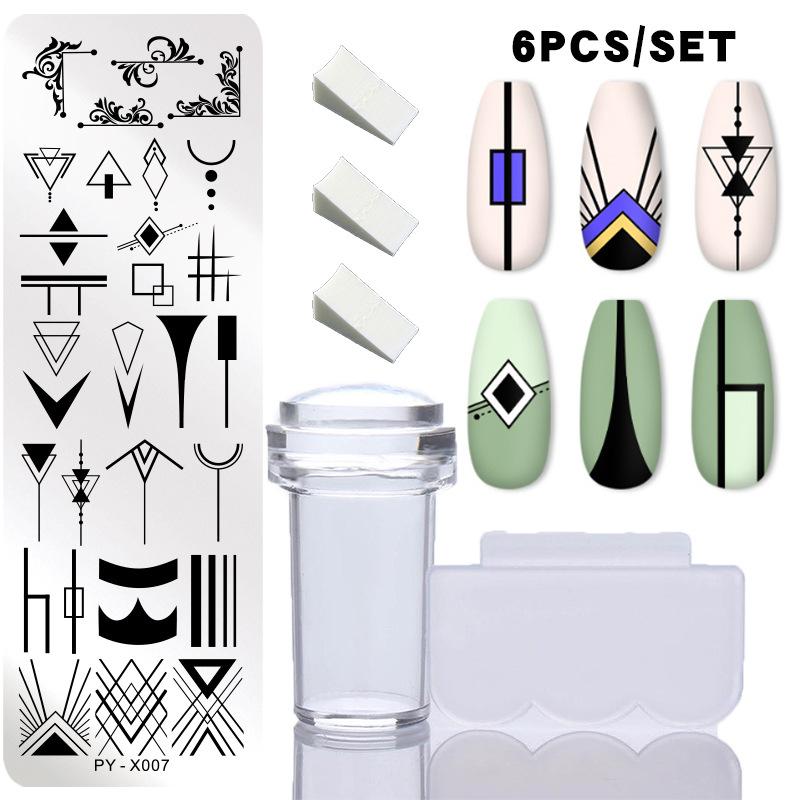 6 шт./компл. набор пластин для штамповки ногтей, силиконовая губка, кисть, штамп, трафареты для переноса лака