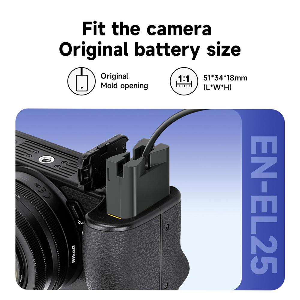 Camera Dummy Battery EN-EL25 Coupler + Power Supply Adapter USB Type-C Charger Kit for Nikon ZFC Z50 Z30 As EL25 ENEL25 EP-5G