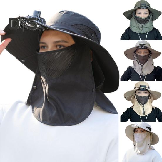 Кепка с защитой лица и шеи от солнца UPF 50+, защита от ультрафиолета, дышащая, с солнечной батареей, для мужчин, для летней рыбалки и активного отдыха, с широкими полями