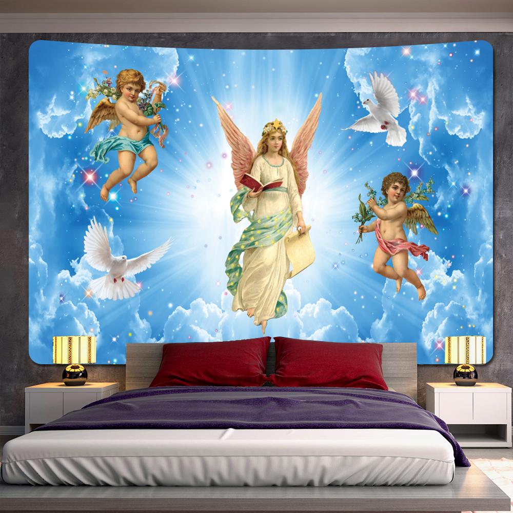 Христианская церковь, фреска, ангел, домашний декор, психоделическая сцена, гобелен, богемный декоративный лист, одеяло для дивана, коврик для йоги в стиле хиппи