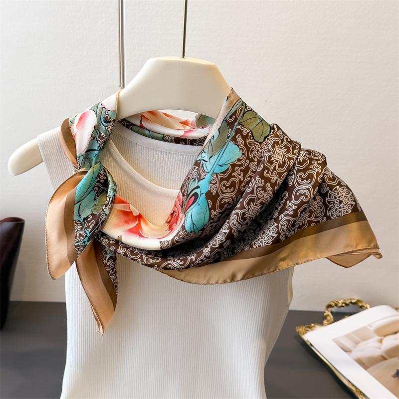 Luxury Brand Print 70cm Square Scarves Women's Designer Silk Scarf Bandana Small Neckties Hairbands Foulard Shawl