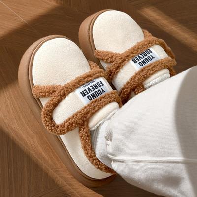 Хлопковые тапочки для женщин для ношения на улице зимой, для дома с толстой подошвой и плюшевой изоляцией, сумка и хлопковые туфли на липучке