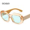 SO & EI ретро многоугольник квадратный яркие цвета солнцезащитные очки женские модные клетчатые украшения очки оттенки UV400 мужские солнцезащитные очки цвета шампанского