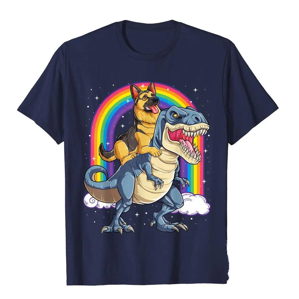 Мужская футболка с 3d принтом «Немецкая овчарка», езда на динозавре, радужная футболка, хлопковые дизайнерские топы, футболка, модная мужская футболка
