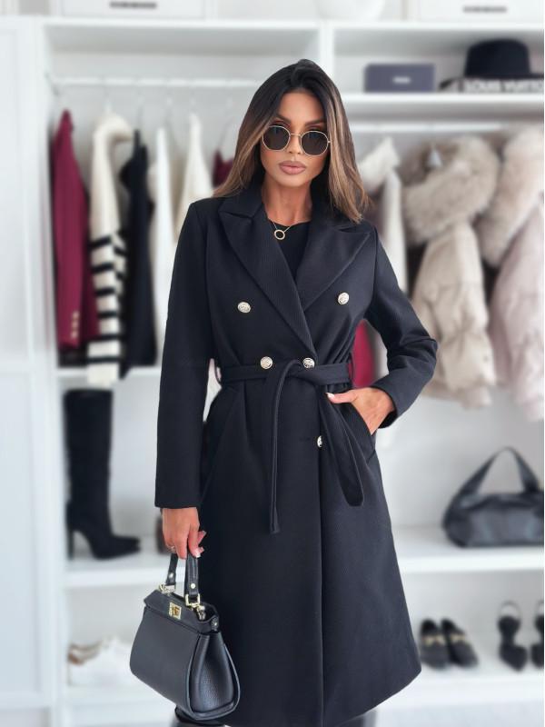Женское простое модное двубортное шерстяное пальто с поясом на осень/зиму