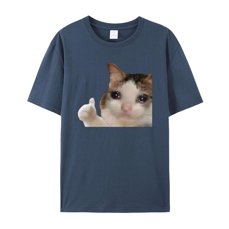Мужская футболка с принтом «Грустный кот», летняя винтажная кавайная футболка для серфинга и пляжа, унисекс, дышащий повседневный топ