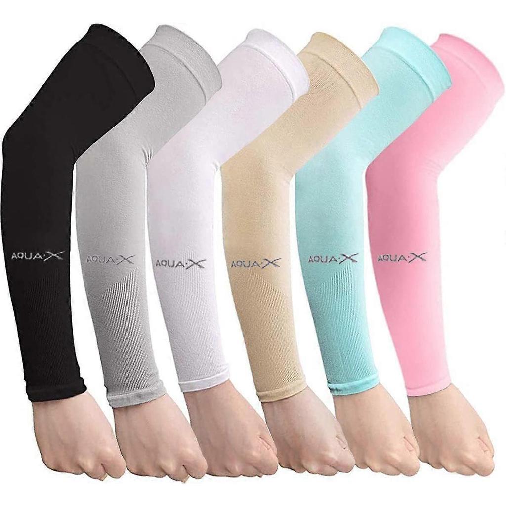 3/6 pairs of UV protection cool arm sleeves for women and men, UPF 50 arm sleeves 6 pairs black + gray + white + beige + blue + pink