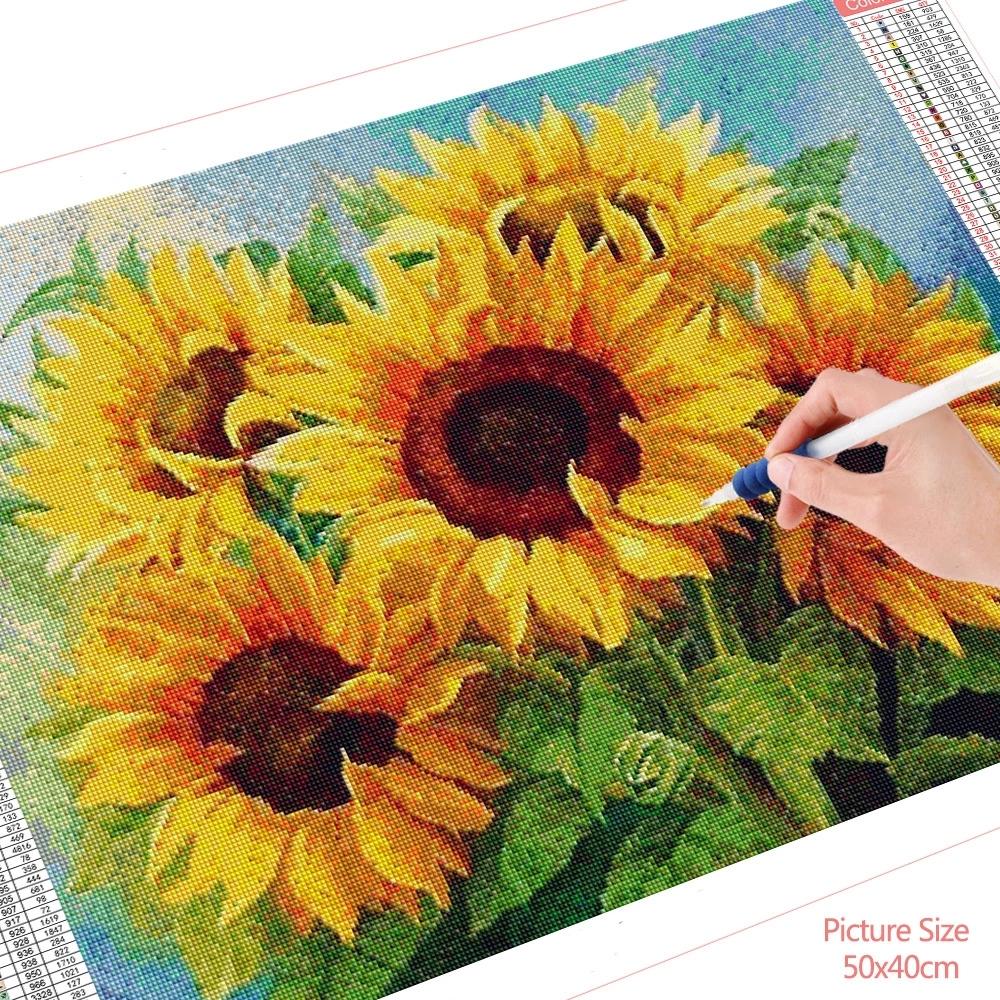 Huacan Diamond Painting Sunflower Diamond Embroidery Flower Cross Stitch Kit Rhinestones Mosaic Home Decor Wall Stickers