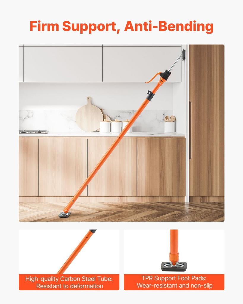 Cabinet Jack Support Pole, 4-Pack, 125-291 cm Steel Telescopic Quick Support Rod, Adjustable 3rd Hand System up to 90 kg Capacity for Installing