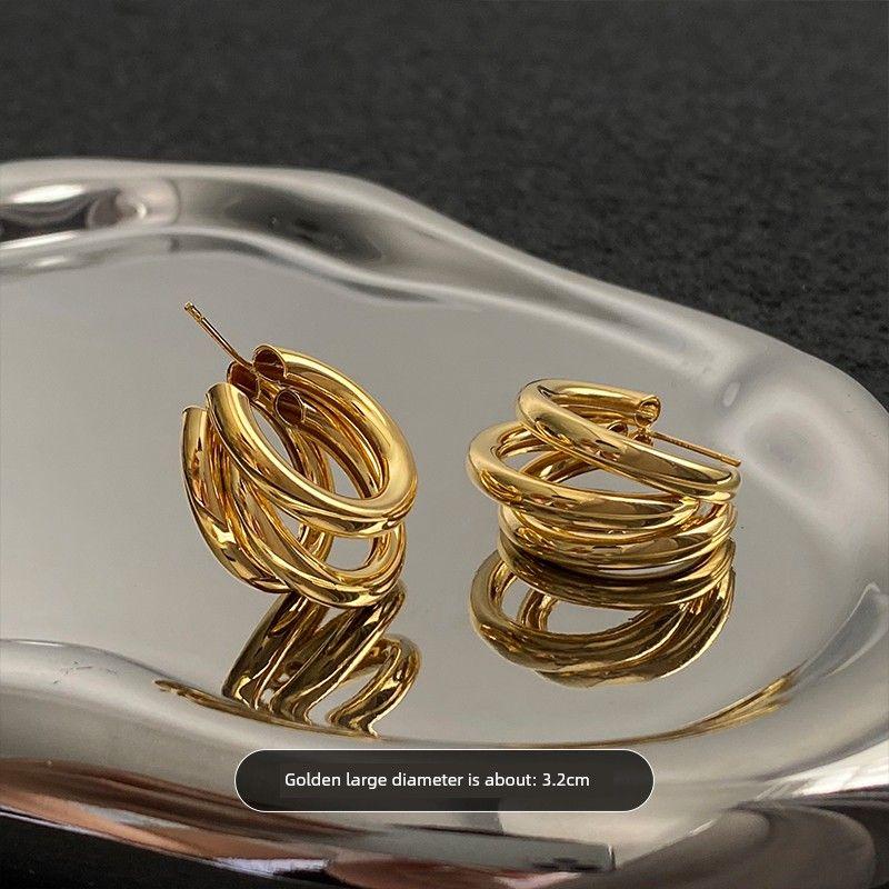 Gold Hoop Earrings for Women, European and American Style, Light Luxury, High-End Feel, 2026 New Trendy Niche Design, Exaggerated Large Ear Hoops
