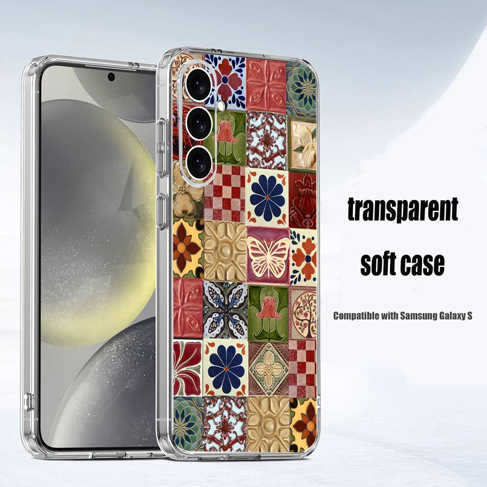 M-Марокканская плитка Чехол для телефона для Samsung S24,30,21,22,23,20 FE,lite,PIus,Ultra,5G,Note,9,10 Прозрачный чехол