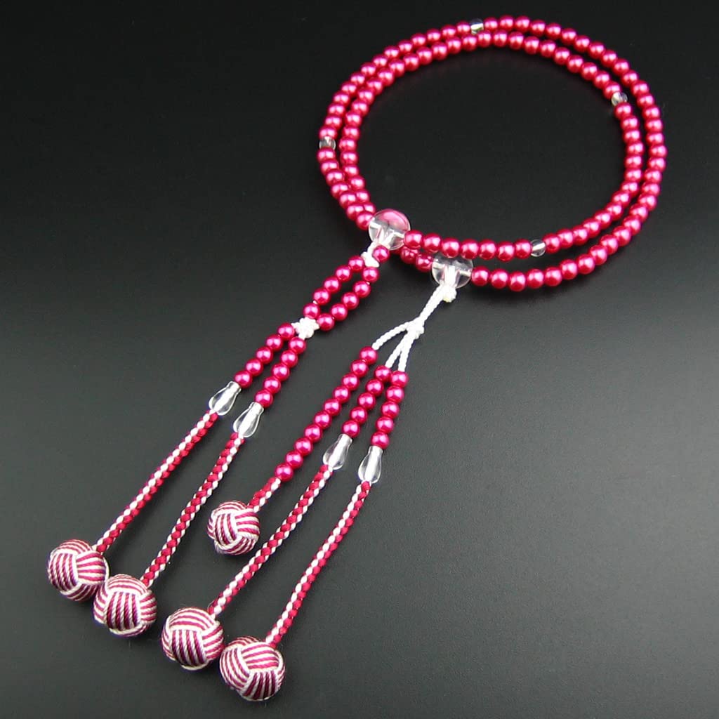 Моёренка Сока Гаккай Молитвенные бусы, Молитвенные бусы СГИ для женщин, Средние, Жемчуг ПК, Винно-красный, Отделка акриловым кристаллом (Двухцветная кисточка темари)