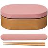 Showa Bento Box, Wood Grain Resin, Rice Non-Stick, Oval Bento Set with Chopsticks and Chopstick Case, Pink, Clean Coat, Microwave and Dishwasher Safe,