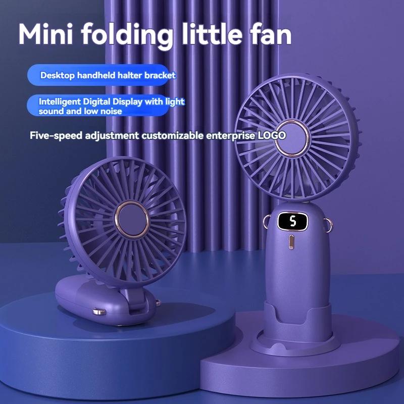2000 мАч портативный мини-вентилятор складной портативный шейный вентилятор 5-скоростной USB-перезаряжаемый вентилятор с подставкой для телефона и экраном дисплея