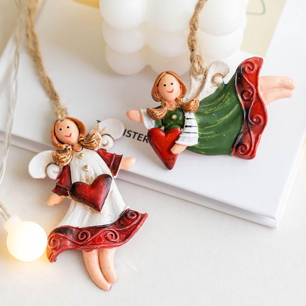 2pcs Home Decor Christmas Tree Charms Cartoon Angel Doll Santa Claus Drop Ornaments Happy New Year