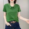 2024 Женский Летний Повседневный Топ с Воротником Поло, Приталенный, с Коротким Рукавом, в Корейском Стиле