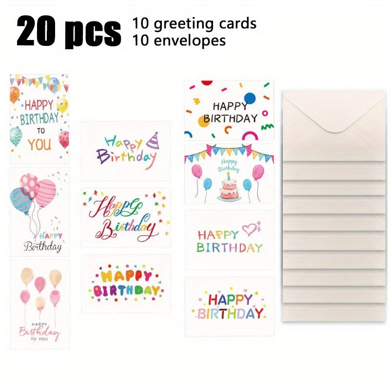 1 Set (20 Pcs) of Birthday Greeting Cards with English "Happy Birthday" Simple Wishes - Includes 10 Greeting Cards and 10 Envelopes