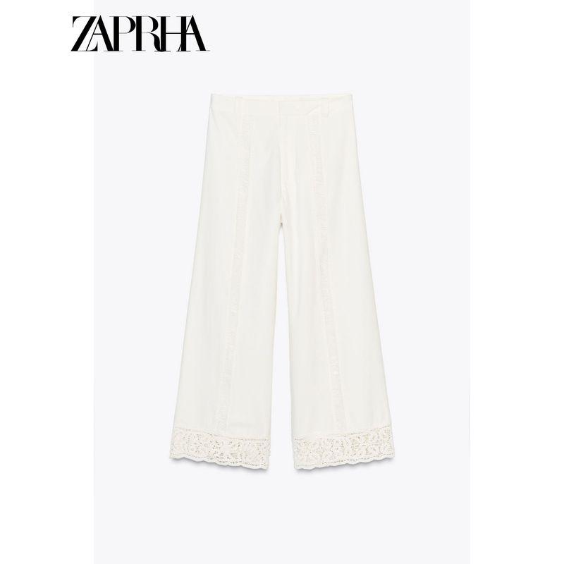 Zaprha 2025 New Arrival High Waist Crocheted Straight-leg Elegant Cotton Casual Pants for Women Drooping Slimming 4786043