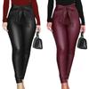 Womens PU Leather Pants Slim Fit High Waist Leggings Jeggings Skinny Trousers  with A Belt