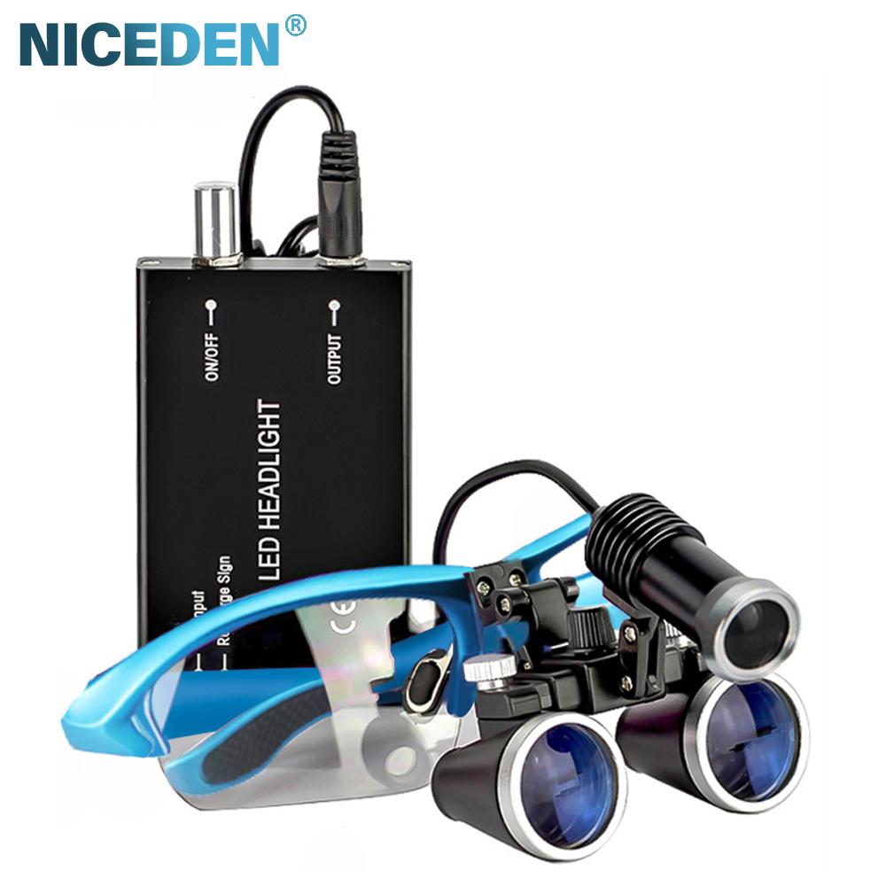 Niceden 2.5X 3.5X светодиодная стоматологическая лупа сверхлегкая бинокулярная лупа стоматологические хирургические стоматологические очки для стоматологической хирургии угол