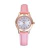 Girls Quartz Casual Watch Round Face 28mm PU Leather Strap Japanese Movement Arabic Numerals Index Water Resistant Pink Gold Case