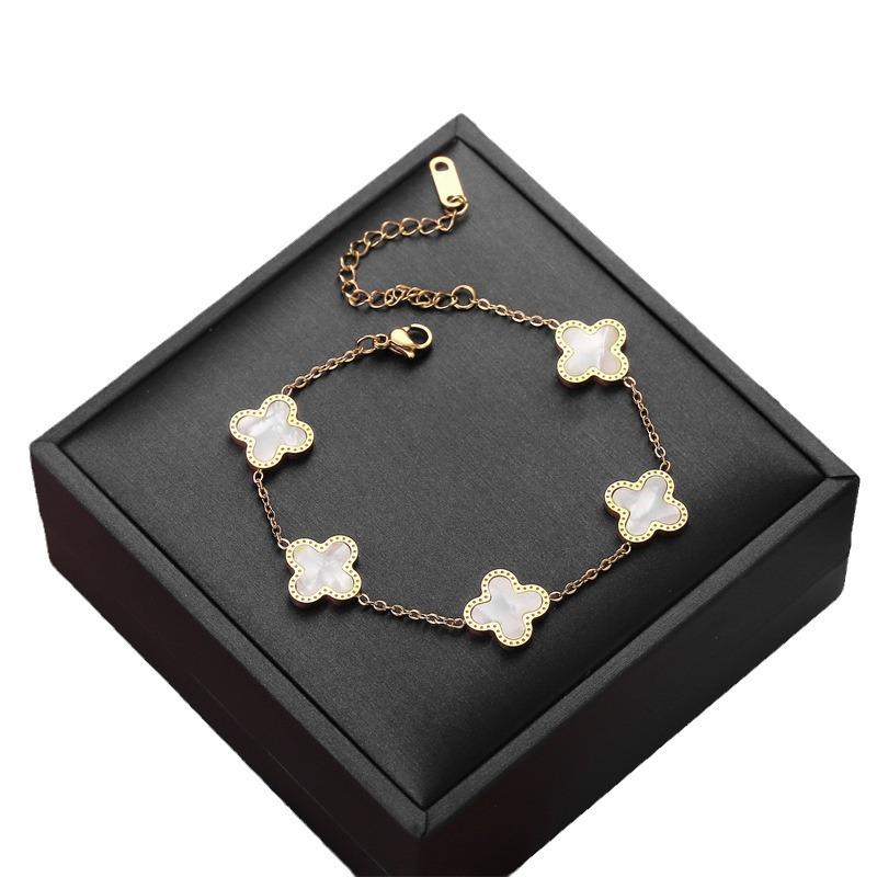 Браслет из титановой стали 18 карат с четырьмя листами клевера, женский модный легкий роскошный браслет из нержавеющей стали с изображением счастливой травы