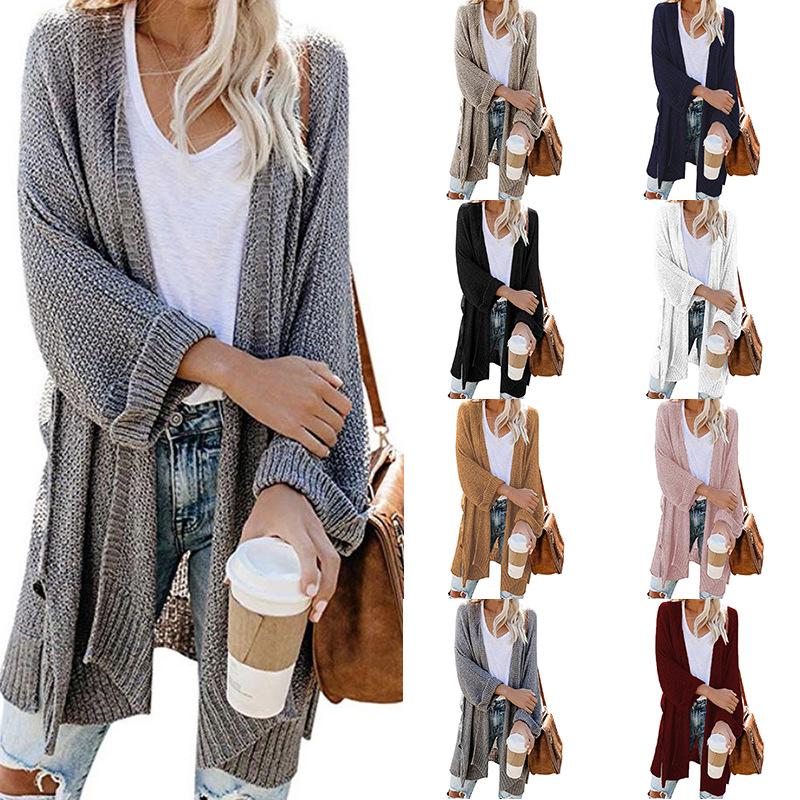 Fall and Winter Women's Plus Size Knitwear Long Split Rolled Sleeve Cardigan Sweater
