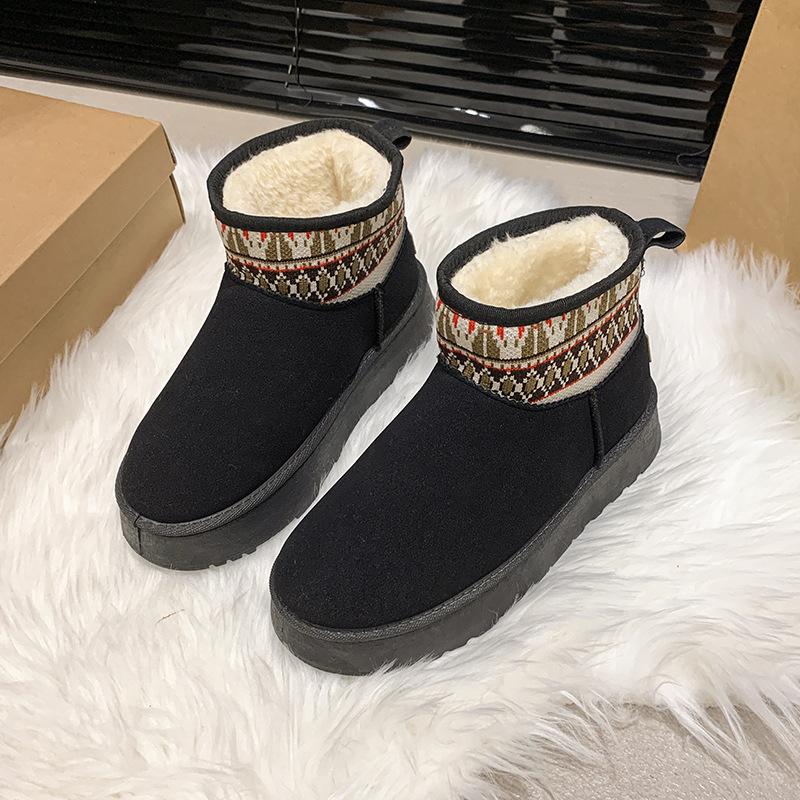 Мода 2024 Новые Классические Утепленные Пушистые Женские Снежные Ботинки Модные Этнические Теплые Ботильоны Женские Зимние Дамские Массивные Ботильоны