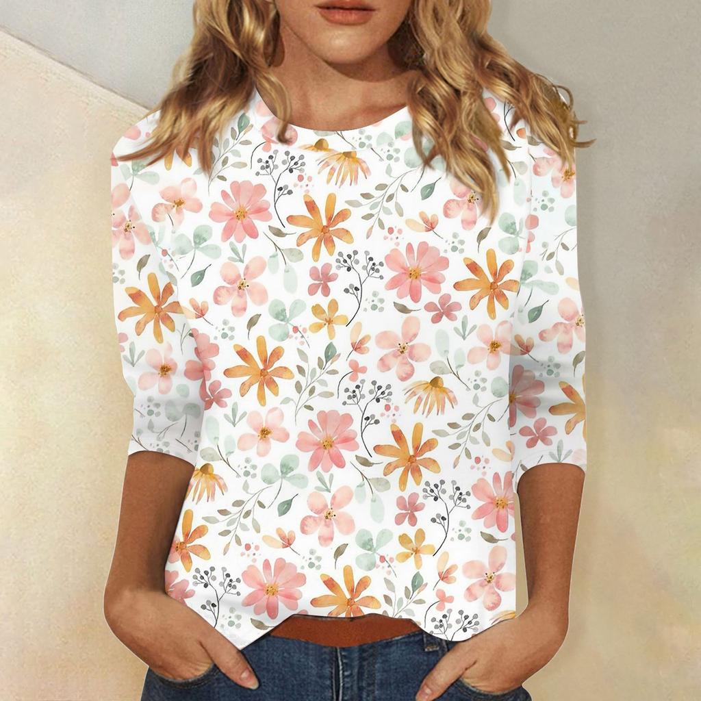 Рубашки с рукавом 3/4 для женщин, футболки с графическим принтом, блузки, повседневные базовые топы, пуловеры