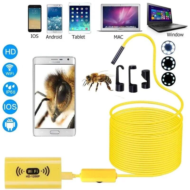 Wi-Fi эндоскопическая камера 8 мм HD1200P IP67 водонепроницаемый USB-бороскоп для осмотра с регулируемым светодиодом для Android IOS Iphone PC