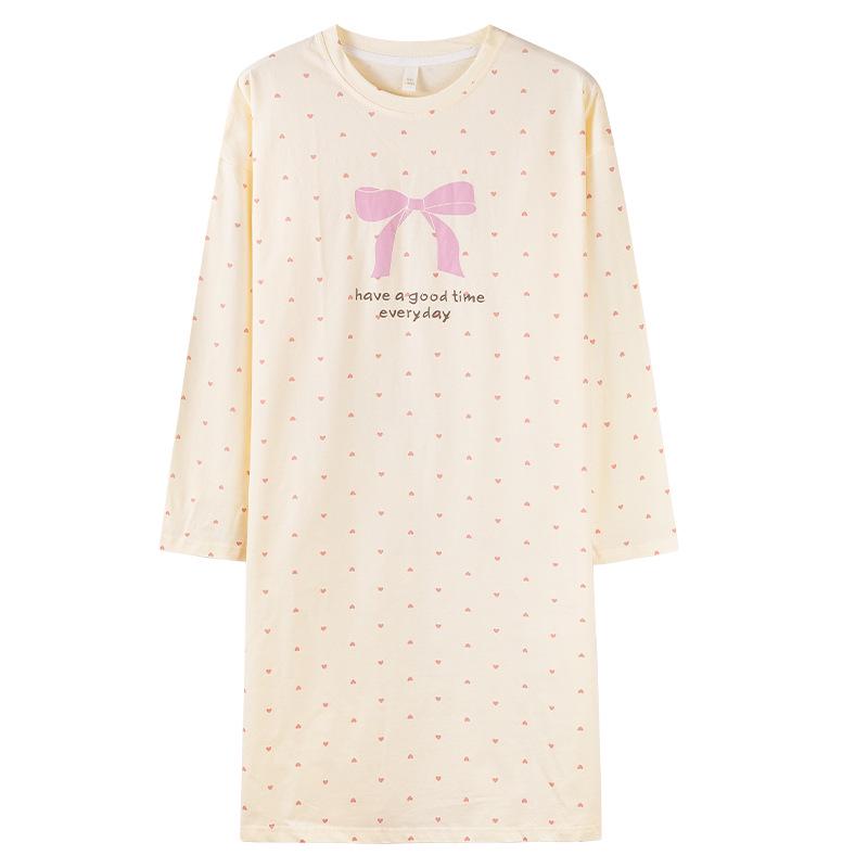 Женская пижама милого стиля с длинным рукавом, средней длины, из хлопка, для осени