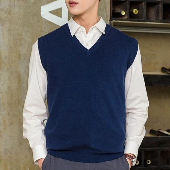 Sleeveless Loose Warm Sweater Vest Men Solid Color V-neck Pullover Waistcoat for Daily Wear