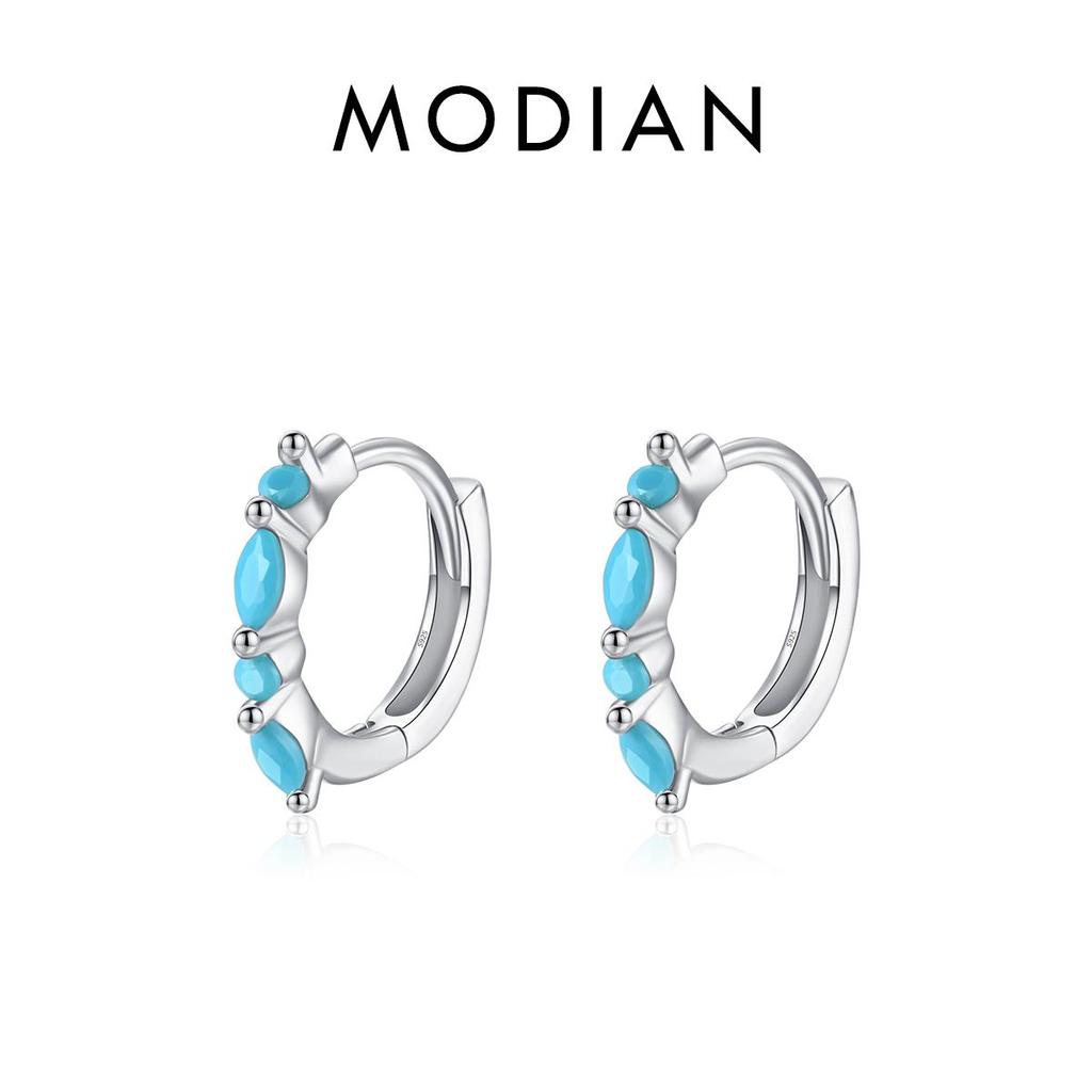 MODIAN Твердые серьги-кольца из стерлингового серебра 925 пробы с круглым ромбом и бирюзой, модная пряжка для ушей с платиновым покрытием для женщин, ювелирные изделия