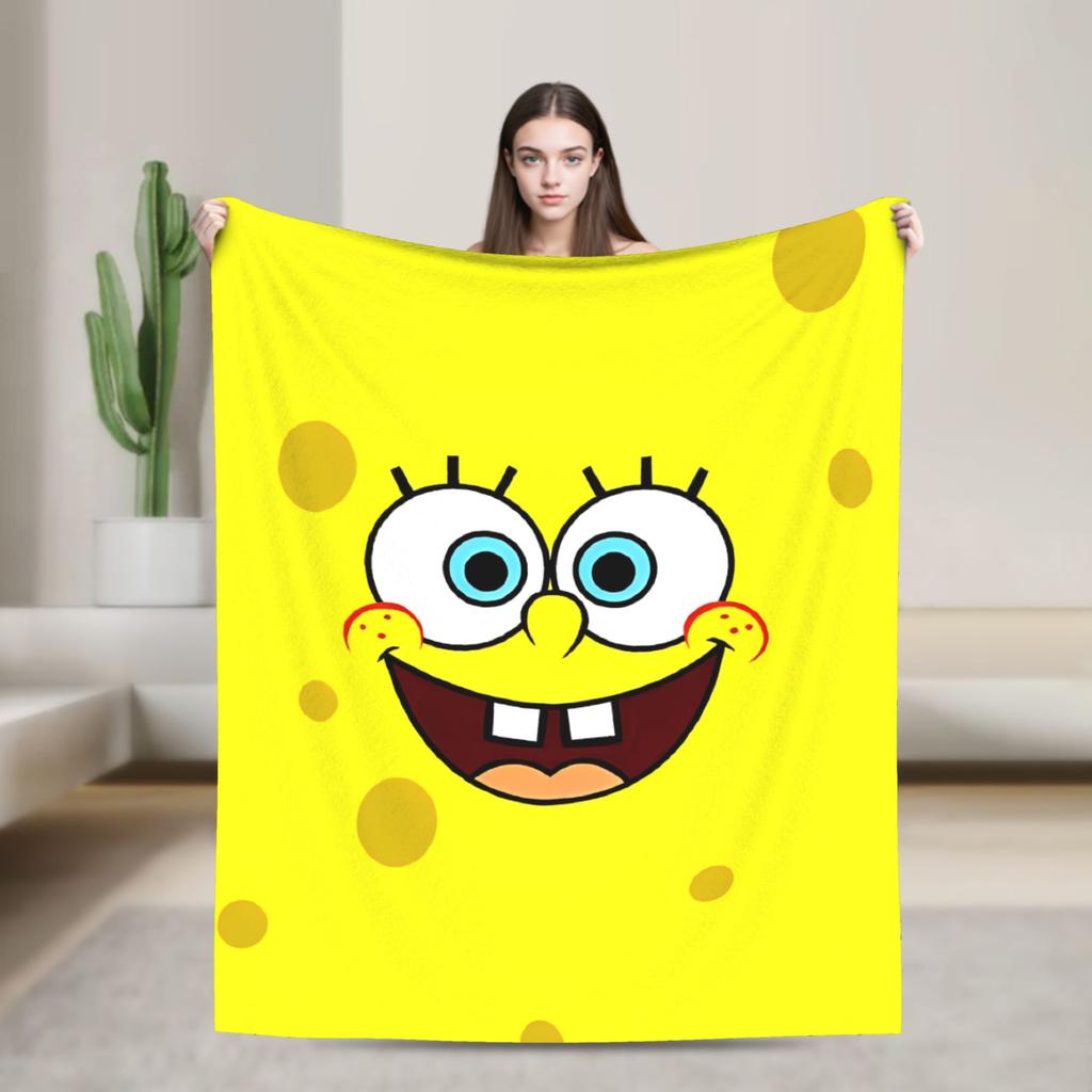 SpongeBob SquarePants Cartoon Blankets Squidward Flannel Funny Breathable Throw Blanket for Chair Covering Sofa Textile Decor