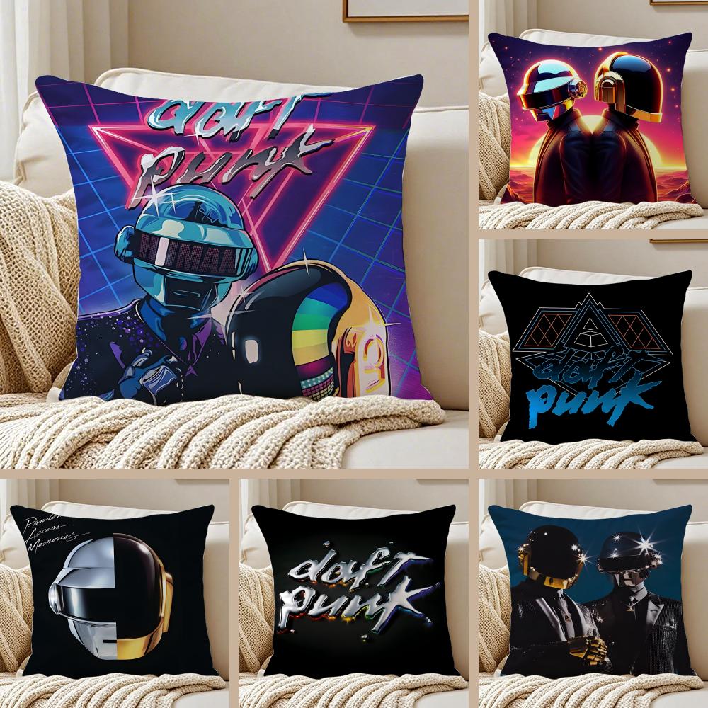 Electronic French Rock Band DDaft PPunk Cushion Cover Pillowcase Antidustmite Invisible Zipper Short Plush Sofa Cushion