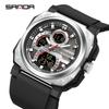 SANDA3356 Luxury Men's Digital Quartz Watch Multi functional Waterproof Alarm Clock Men's Timer Square Sports Watch