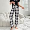 Женский комплект из 2 предметов: топ и брюки, летняя пижама, клетчатые брюки, круглый вырез, короткий рукав, футболка, домашняя одежда, повседневная одежда