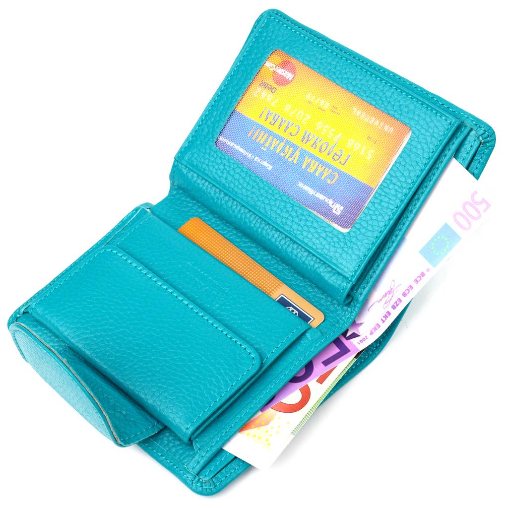 Яркий вертикальный женский кошек из натуральной кожи CANPELLINI Wallet 21678 Бирюзовый