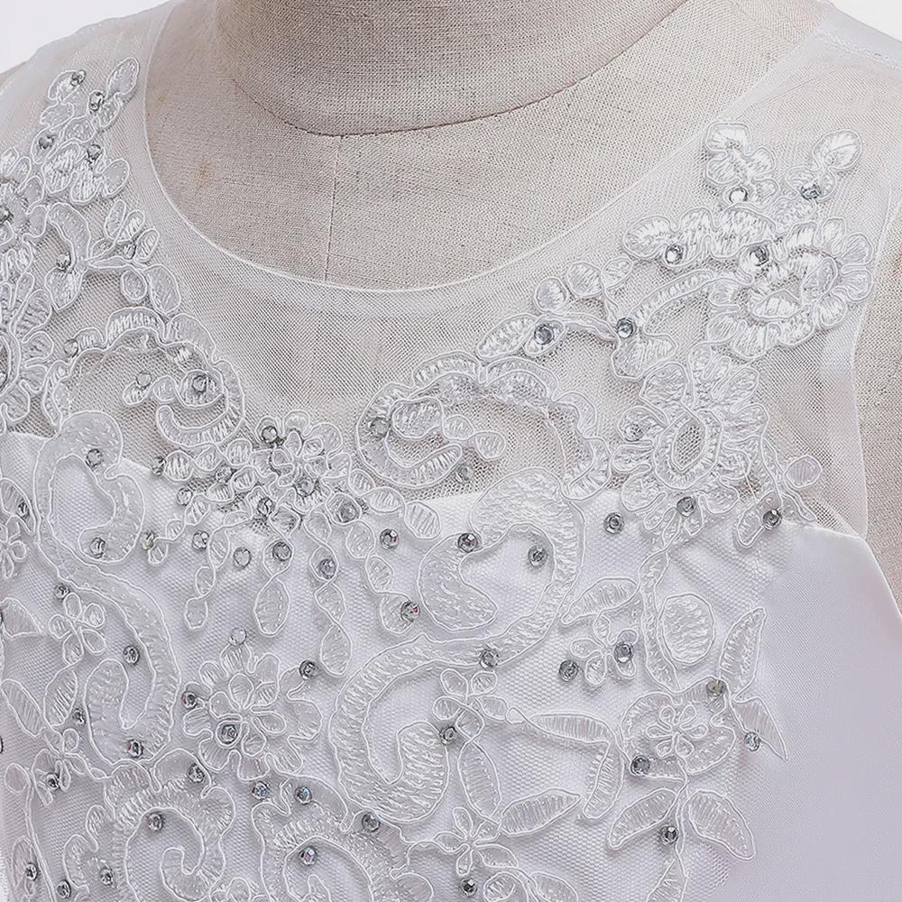 Свадебное платье принцессы с вышивкой 2024 года для девочек с хвостом-бантом