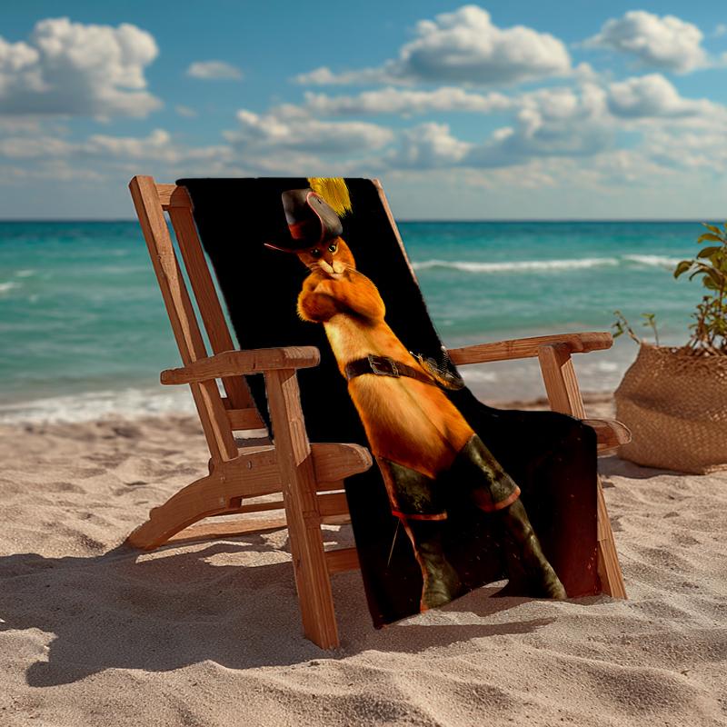 Ultra-Soft Beach Towel with Puss In Boots Theme,Ideal for Pool - Camping, Diving - Perfect Travel Essential, Vibrant Beach Towel.