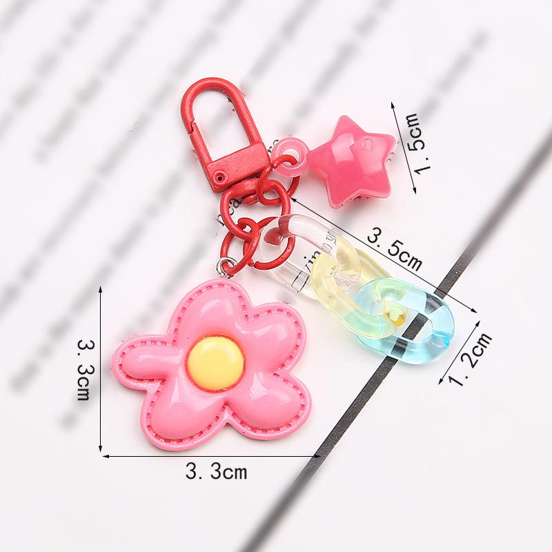 1Pc Cute Sweet Candy Color Flowers Star Keychain Universal Resin Floral Keyring For Girls Bag Pendant Backpack Decoration