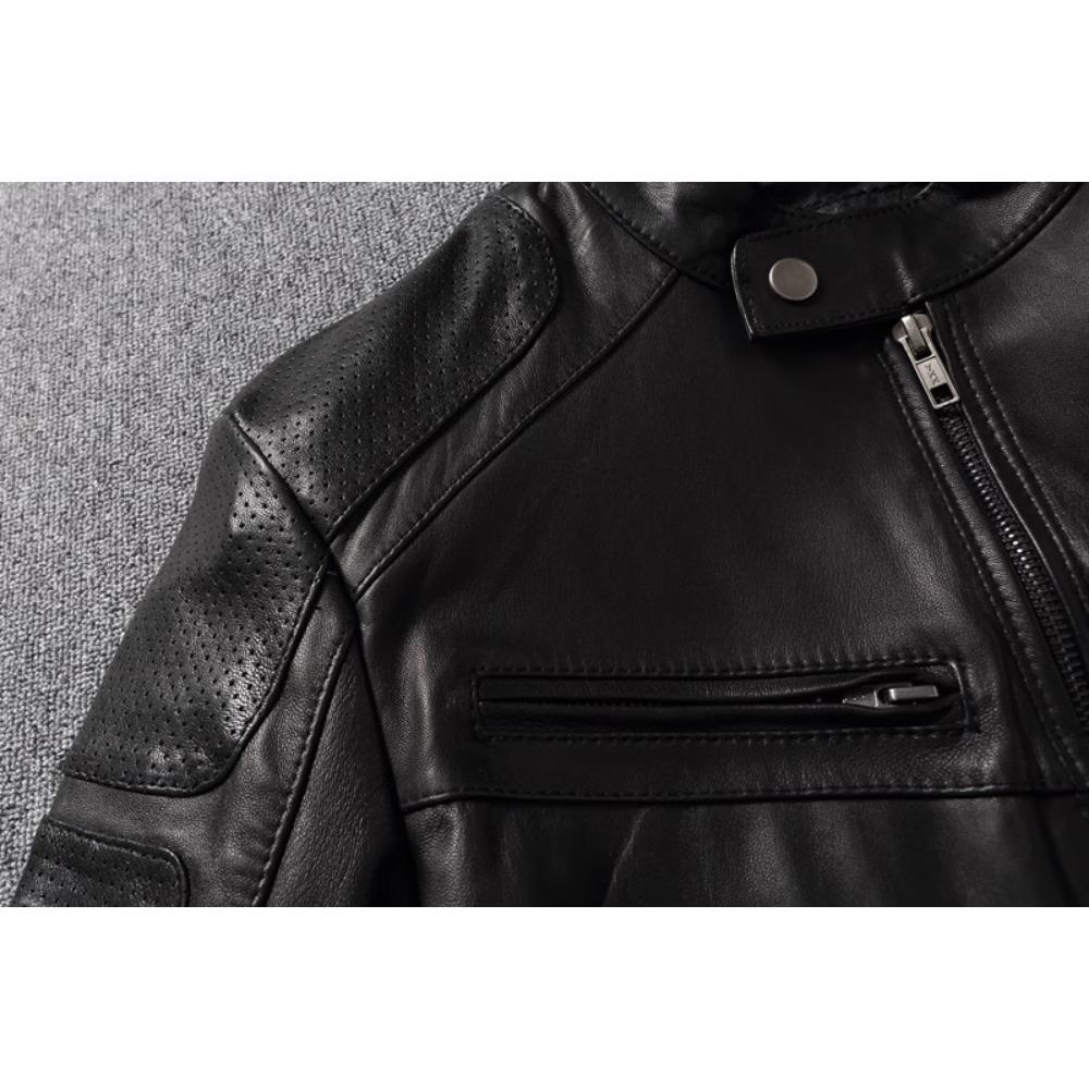 Одежда из натуральной кожи Мужская овчина Мотоциклетная куртка Тонкая сетчатая куртка весна-осень Чистая кожа Пальто с воротником-стойкой