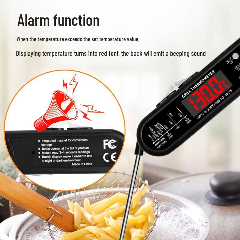 Двухканальный складной BBQ и мясной термометр 3-в-1 - Проводной, пищевой зонд