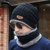 Men's Velvet Winter Hat & Scarf Set with Leather Label and Earmuffs
